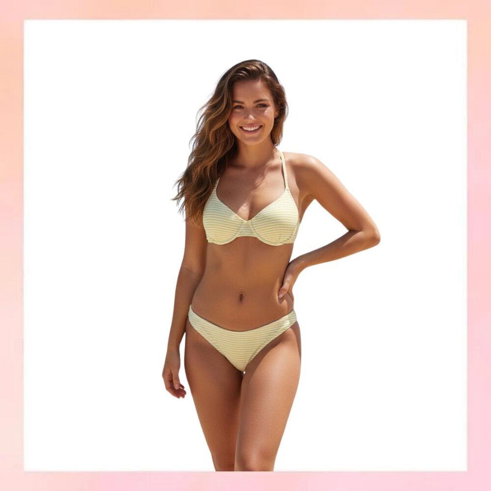 Yellow & White Striped Underwire Bikini Set